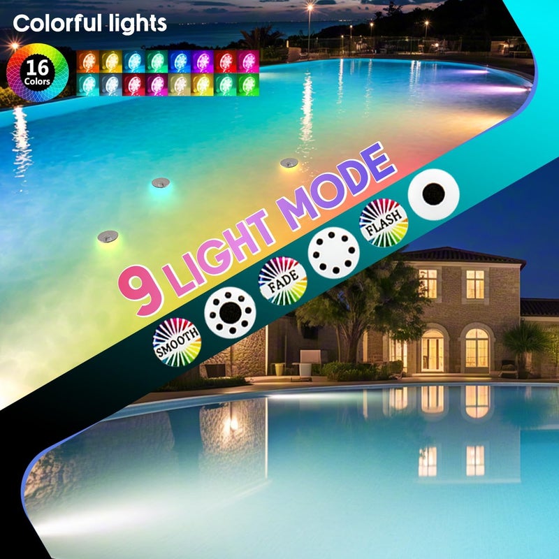 idyl light Underwater Pool Lights for Above Ground Pools and Inground Swimming Pools with Remote Timer Off, Magnet RGB Submersible LED Lights Rechargeable Spotlight 16 Colors 9-Mode for Hot Tubs, Fountain -1Pack - Image 4